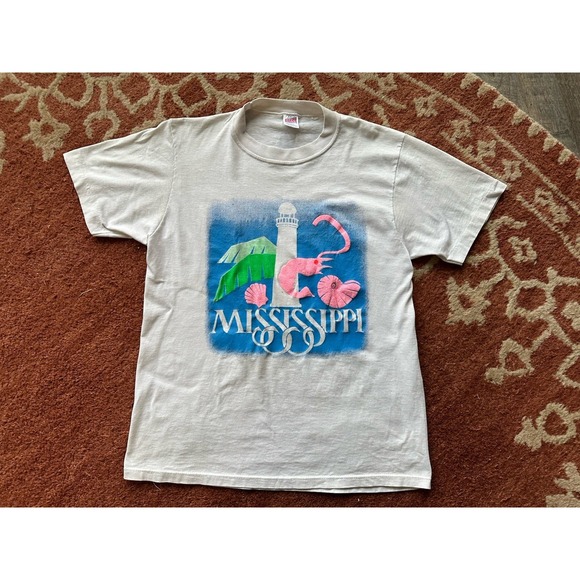 Soffe Other - Soffe Shirts Mississippi Vintage Printed T Shirt Adult L Large White Pink Blue G